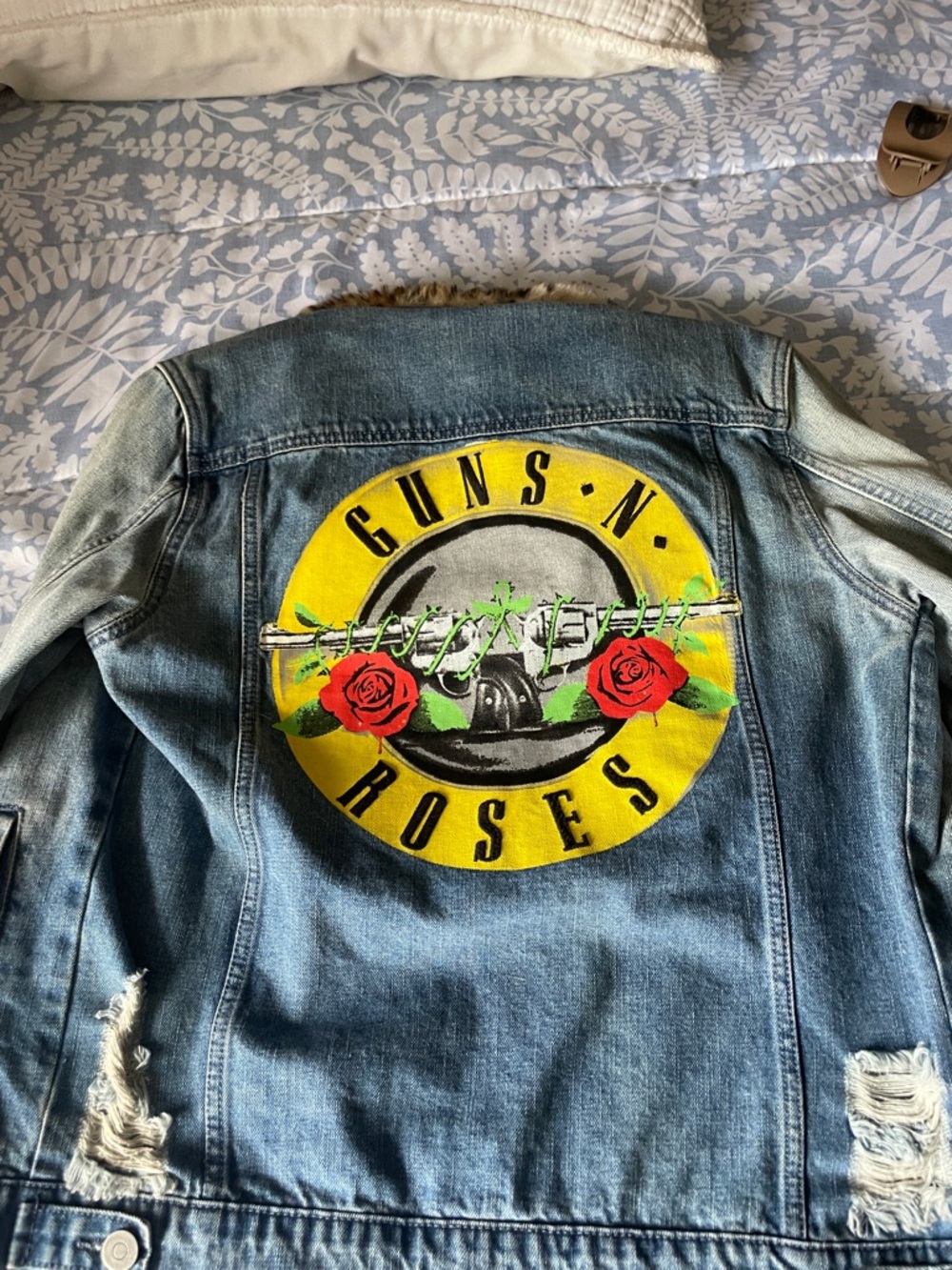 Leopard Collar Distressed Denim Jacket - Blue - Picture 2 of 10